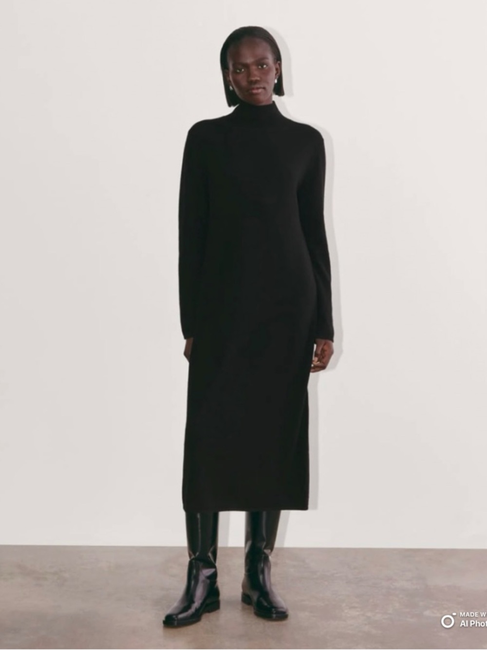Everlane Black The Turtleneck Sweater Dress in Cashmere NWT Midi Dress